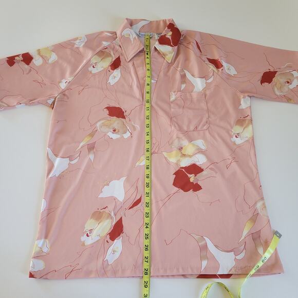 Vintage Carina Ford Shirt Mens L Pink Abstract Floral Disco Open Collar 70s USA - Picture 4 of 5